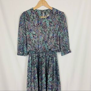 VINTAGE Purple Quarter Length FLORAL Dress 8P